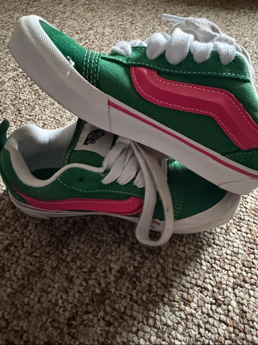 Vans Kids Green Canvas Sneakers with Pink Stripe